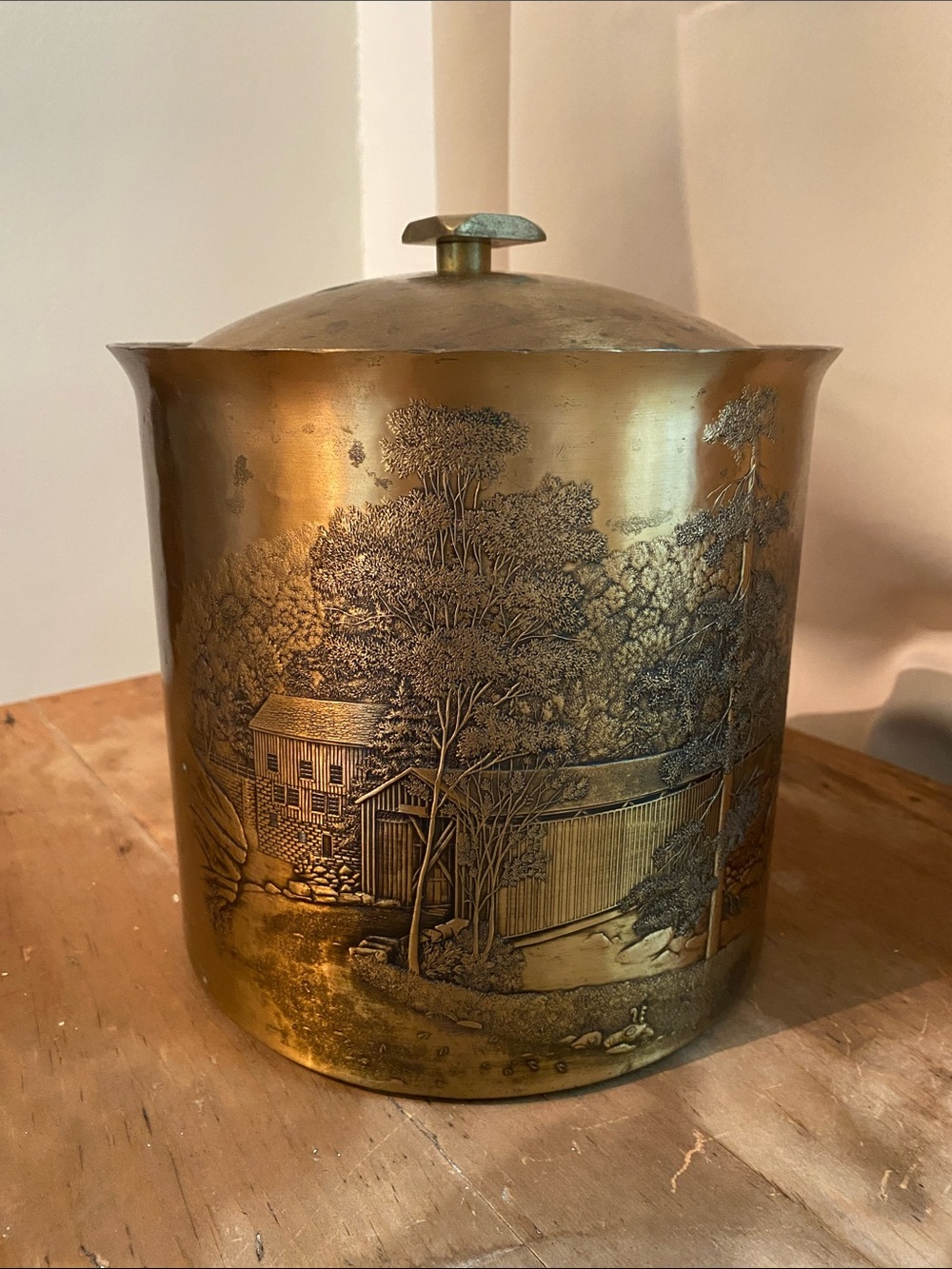 Handmade Solid Bronze Ice Bucket Wendell August Forge Covered Bridge